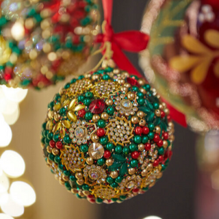 EDG Enzo De Gasperi Grüne Tausendperlen-Weihnachtskugel D12 cm