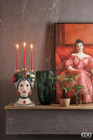 EDG Enzo De Gasperi Portacandele Sicily Poly 3 Fiamme H38 D20 cm Verde