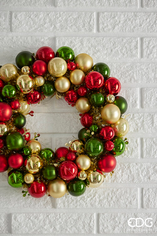 EDG Enzo De Gasperi Corona Ghirlanda Palle di Natale Rosso Verde D39 cm
