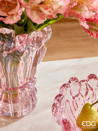 EDG Enzo De Gasperi Vaso Tulipano H30 D22 cm in Vetro Rosa