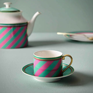 Pip Design Cup and Saucer Chique Pink and Green Stripes 220 ml