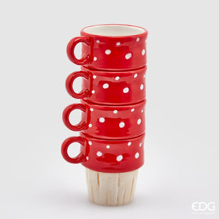 EDG Enzo De Gasperi Juego de 4 tazas de café navideñas apilables Hongo H9 cm