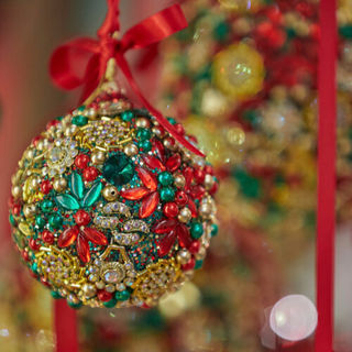 EDG Enzo De Gasperi Grüne Tausendperlen-Weihnachtskugel D12 cm