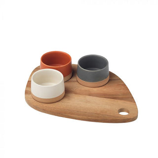 Evviva Juego de 3 Cuencos con Bandeja de Madera 36x27 cm