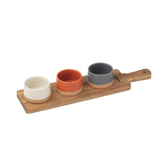 Evviva Juego de 3 Cuencos con Bandeja de Madera 48x12 cm