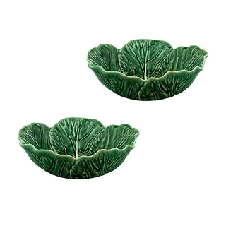 Bordallo Pinheiro Set 2 Ciotole Medie Cavolo in Terracotta Verde