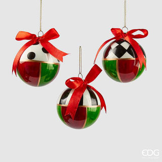 EDG Enzo de Gasperi Set 3 Palline di Natale Scacchi in Vetro D8 cm