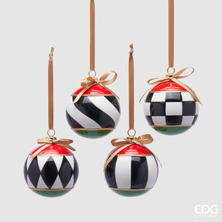 EDG Enzo de Gasperi Set 4 Palline di Natale Scacchi in Ceramica D8 cm