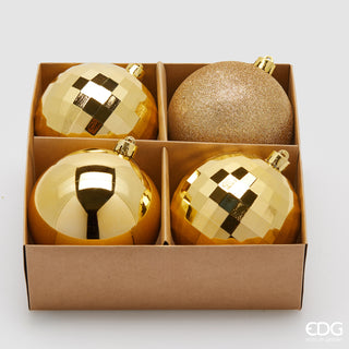 EDG Enzo De Gasperi Set mit 4 Weihnachtskugeln Mirrormix Gold D10 cm