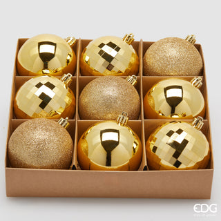 EDG Enzo De Gasperi Set mit 9 Weihnachtskugeln Mirrormix Gold D8 cm