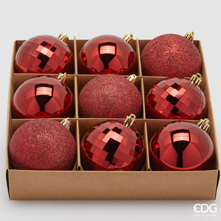 EDG Enzo De Gasperi 9er Set Mirrormix Bordeaux Weihnachtskugeln D8 cm