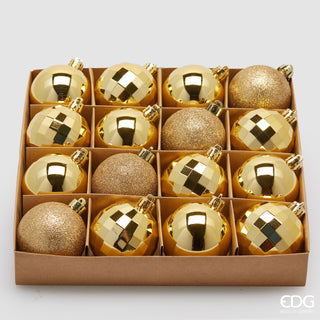 EDG Enzo De Gasperi Set mit 16 Weihnachtskugeln Mirrormix Gold D6 cm