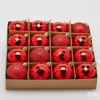 EDG Enzo De Gasperi Set mit 16 Weihnachtskugeln Mirrormix Rot D6 cm