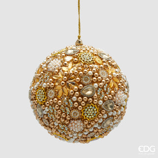 EDG Enzo De Gasperi Weihnachtskugel mit goldenen Tausendperlen, 12 cm