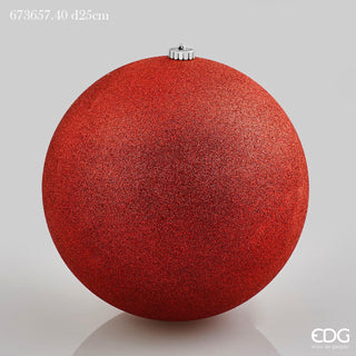 EDG Enzo de Gasperi Large Red Glitter Poly Christmas Bauble D25 cm