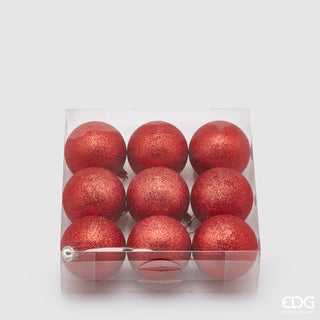 EDG Enzo De Gasperi Box 9 Glitter Christmas Baubles D6 cm Red