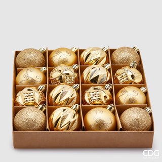 EDG Enzo De Gasperi Box 16 Palline di Natale Decorate Poly D6 cm Mix Oro