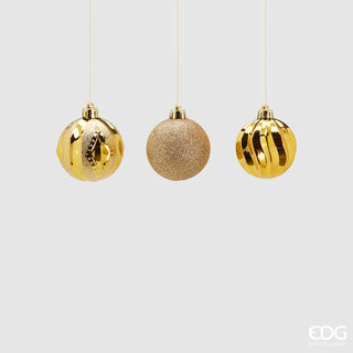 EDG Enzo De Gasperi Set of 3 Poly Mix Christmas Baubles D6 cm Gold