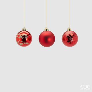 EDG Enzo De Gasperi Set of 3 Poly Mix Christmas Baubles D6 cm Red