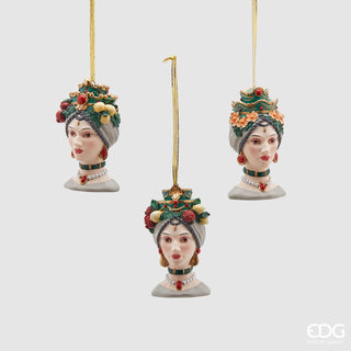 EDG Enzo De Gasperi Set 3 Decorazioni Natalizie Testa Sicilia in Poliresina H10 Cm