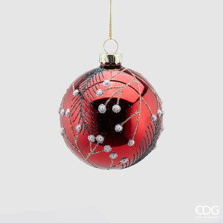 EDG Enzo De Gasperi Rote Weihnachtskugel aus Glas mit Perlen, D8cm
