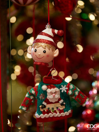 EDG Enzo de Gasperi Set of 2 Santa and Reindeer Sweater Decorations H15 cm
