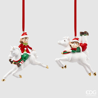 EDG Enzo de Gasperi Set of 2 Elf on Horse Decorations H11 cm
