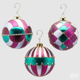 EDG Enzo de Gasperi Set 3 Decorazioni Palle in Vetro Circus D10 cm Violet