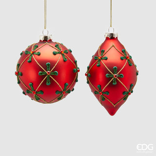 EDG Enzo De Gasperi Set 2 Decorazioni per Albero Palla e Fuso in Vetro