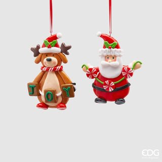 EDG Enzo de Gasperi Set 2 Pezzi Babbo Natale e Renna Clay H10 cm