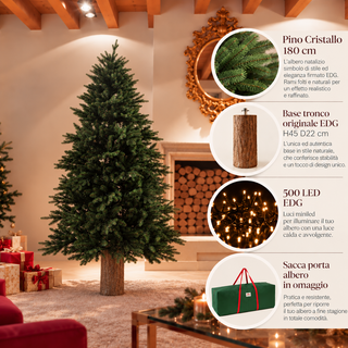 EDG Enzo de Gasperi Offer Crystal Pine Christmas Tree H 180 cm + Trunk Base + 500 Mini LEDs + Bag