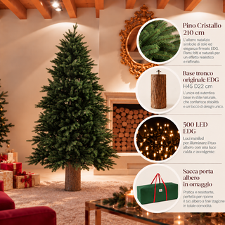 EDG Enzo de Gasperi Offer Crystal Pine Christmas Tree 210 cm Natural + Trunk Base + 500 Mini LEDs + Bag