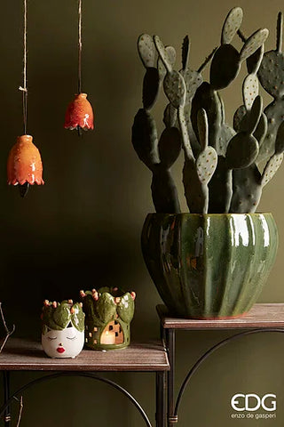 EDG Enzo De Gasperi Set 3 Vasi Glaze Righe in Ceramica Verde D55 D43 D32 cm