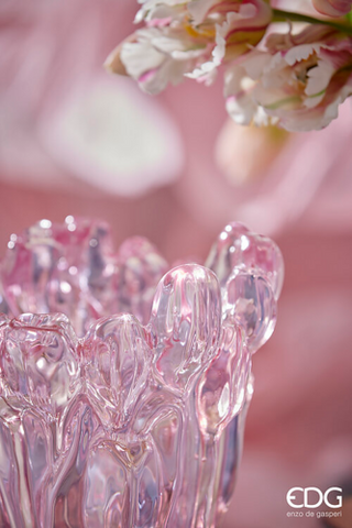 EDG Enzo De Gasperi Vaso Tulipano H30 D22 cm in Vetro Rosa