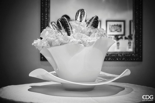 EDG Enzo De Gasperi Vaso Centrotavola Drappo in Vetro H28 D44 cm Bianco