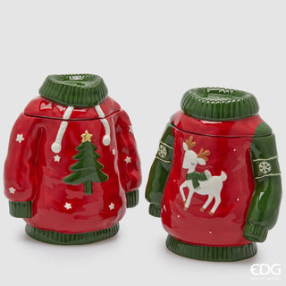 EDG Enzo De Gasperi Set 2 Contenitori Natalizi Maglione Rosso H23,5