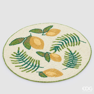 EDG Enzo de Gasperi Tovaglietta Rotonda Decoro Limoni Perline D36 cm