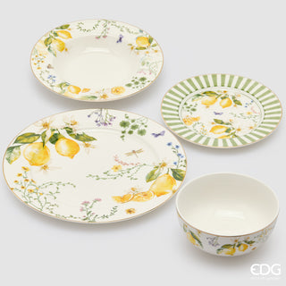 EDG Enzo De Gasperi Servizio Tavola 24 pz Limoni in Porcellana con Bordo oro 24K