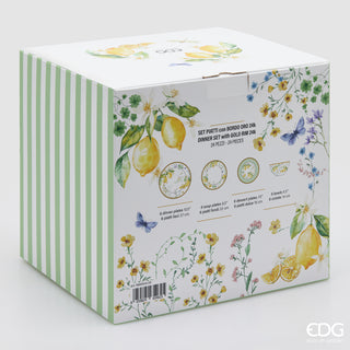 EDG Enzo De Gasperi Servizio Tavola 24 pz Limoni in Porcellana con Bordo oro 24K