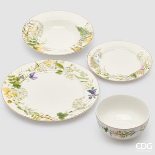 EDG Enzo De Gasperi Servizio Tavola 24 pz Fiori Mix in Porcellana con Bordo oro 24K