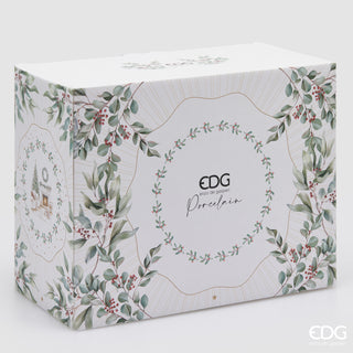 EDG Enzo de Gasperi Servizio di Piatti Natalizio 24 Pezzi Caminetto in pura Porcellana