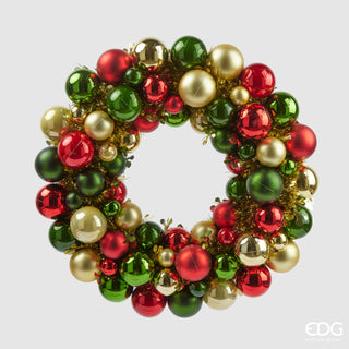EDG Enzo De Gasperi Corona Ghirlanda Palle di Natale Rosso Verde D39 cm