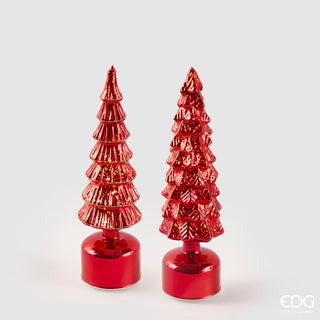 EDG Enzo De Gasperi Set 2 Decori Pino Twist in vetro con Movimento Led e Musica Rosso H35 cm