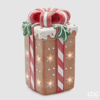 EDG Enzo De Gasperi Decorazione Natalizia Pacco Regalo Marzapane con Led H41x24x24 cm