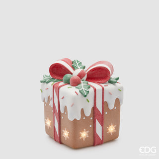 EDG Enzo De Gasperi Decorazione Natalizia Pacco Regalo Marzapane con Led H26x21x21 cm