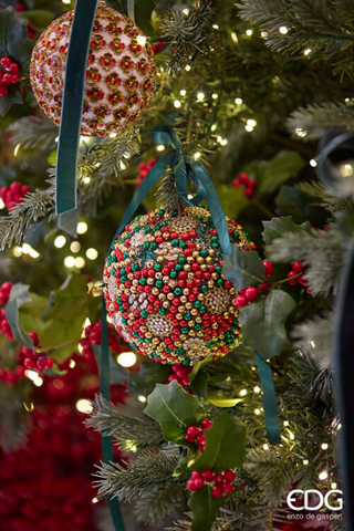 EDG Enzo De Gasperi Pallina di Natale Mille Perle Verde D8 cm