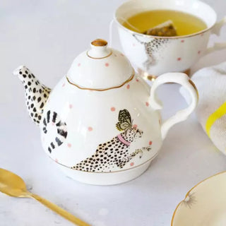 Yvonne Ellen Teapot with Integrated Cheetah Cup in Porcelain