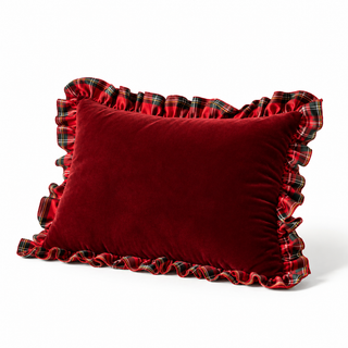 Fiori Di Lena Cuscino Rettangolare con Rouches Scozzese Rosso 60x40