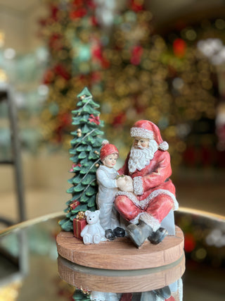 L'Oca Nera Decorazione Natalizia Babbo Natale con Bambino e Albero Led