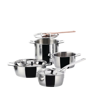 Alessi Pots&amp;Pans Batería de cocina de acero inoxidable de 7 piezas AJM100S7